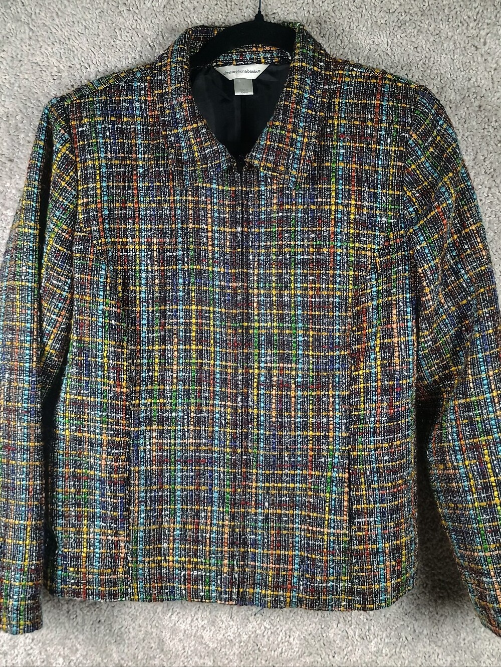 Christopher Banks Full Zip Rainbow Tweed Blazer Jacket Wool Blend Pockets